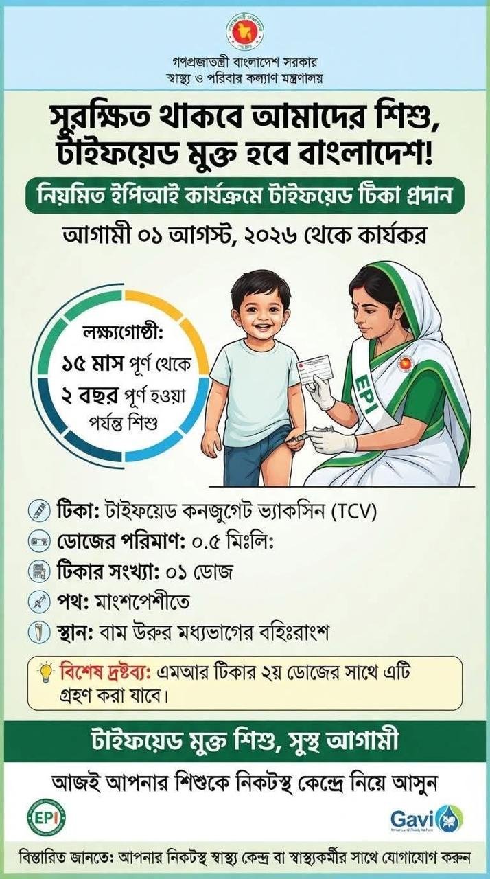 ইপিআই কার্যক্রমে টাইফয়েড টিকা প্রদান - Typhoid Vaccination in Routine EPI Programs